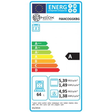 Neox F66 4 COG G K BG Φούρνος Αερίου άνω Πάγκου 64lt χωρίς Εστίες Π59.8εκ. Μαύρος